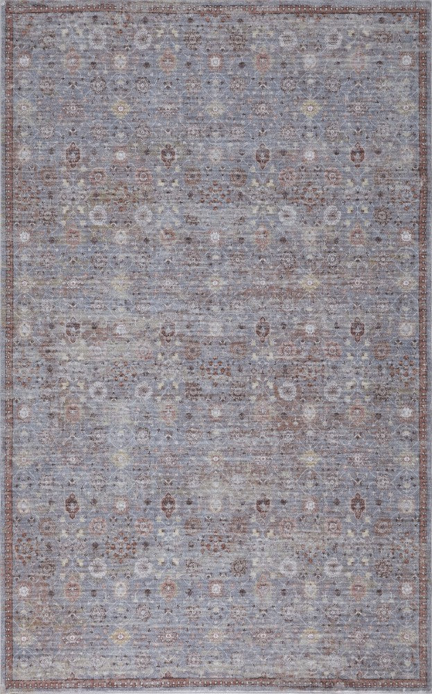 Pinehollow Distressed All-over Floral Border Non-slip Machine-washable Area Rug