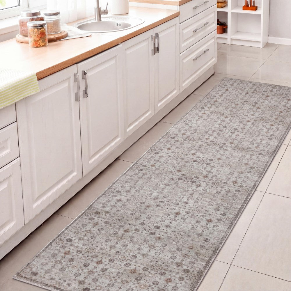 Pinehollow Distressed All-over Floral Border Non-slip Machine-washable Area Rug
