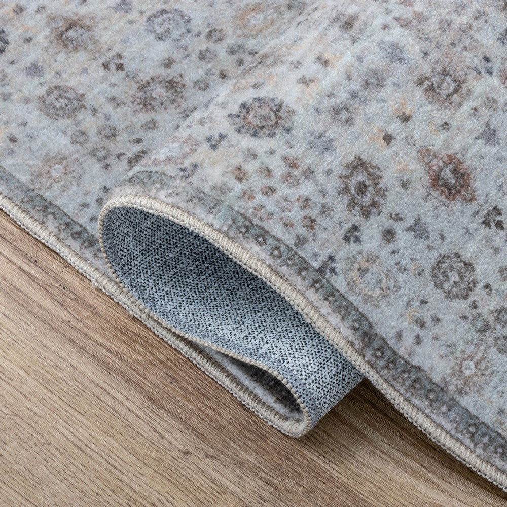Pinehollow Distressed All-over Floral Border Non-slip Machine-washable Area Rug