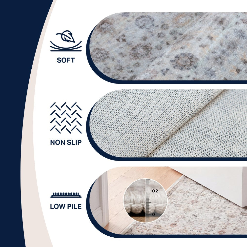 Pinehollow Distressed All-over Floral Border Non-slip Machine-washable Area Rug