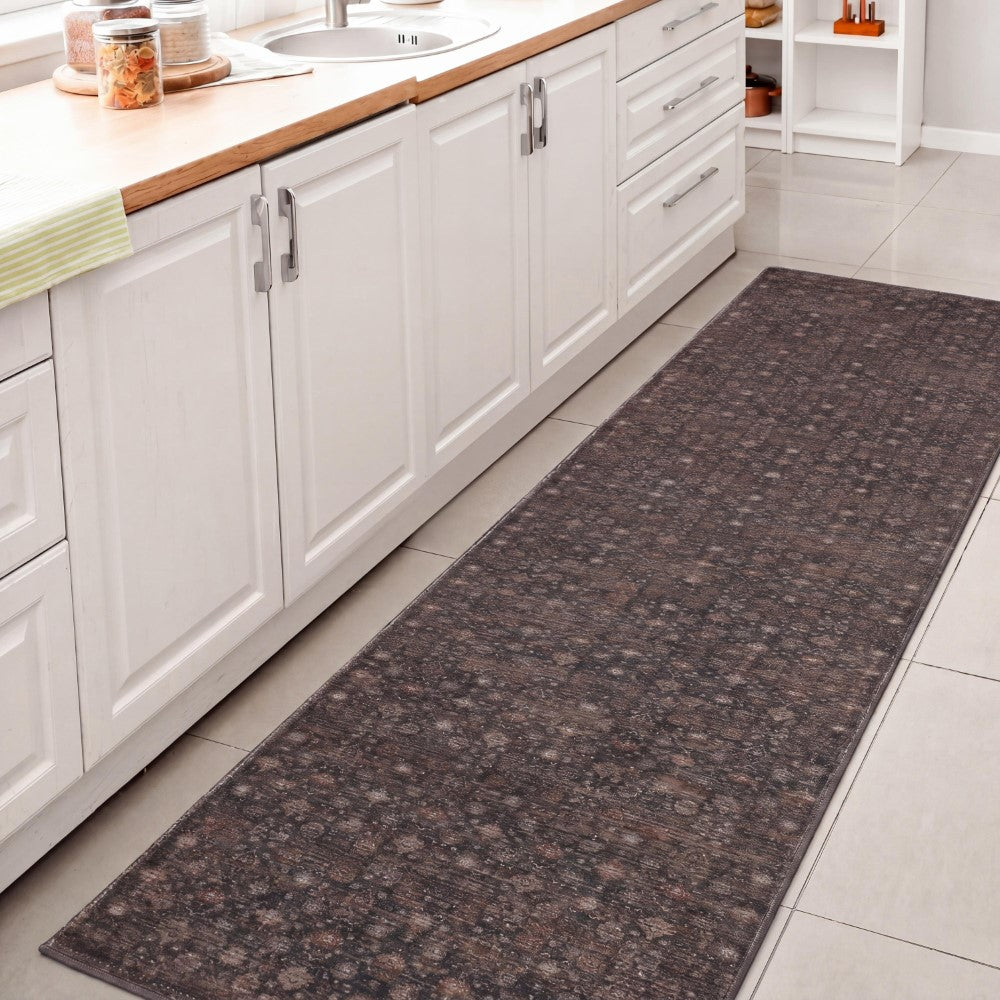 Pinehollow Distressed All-over Floral Border Non-slip Machine-washable Area Rug