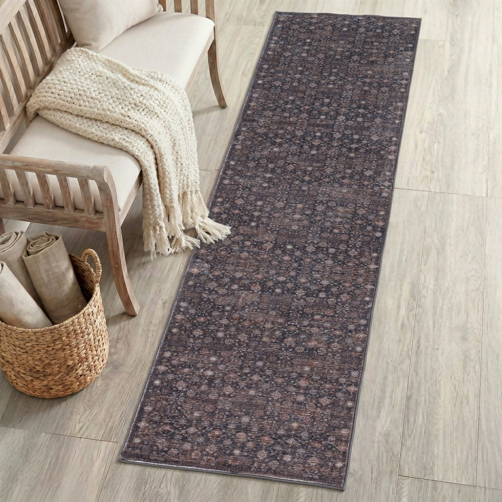 Pinehollow Distressed All-over Floral Border Non-slip Machine-washable Area Rug