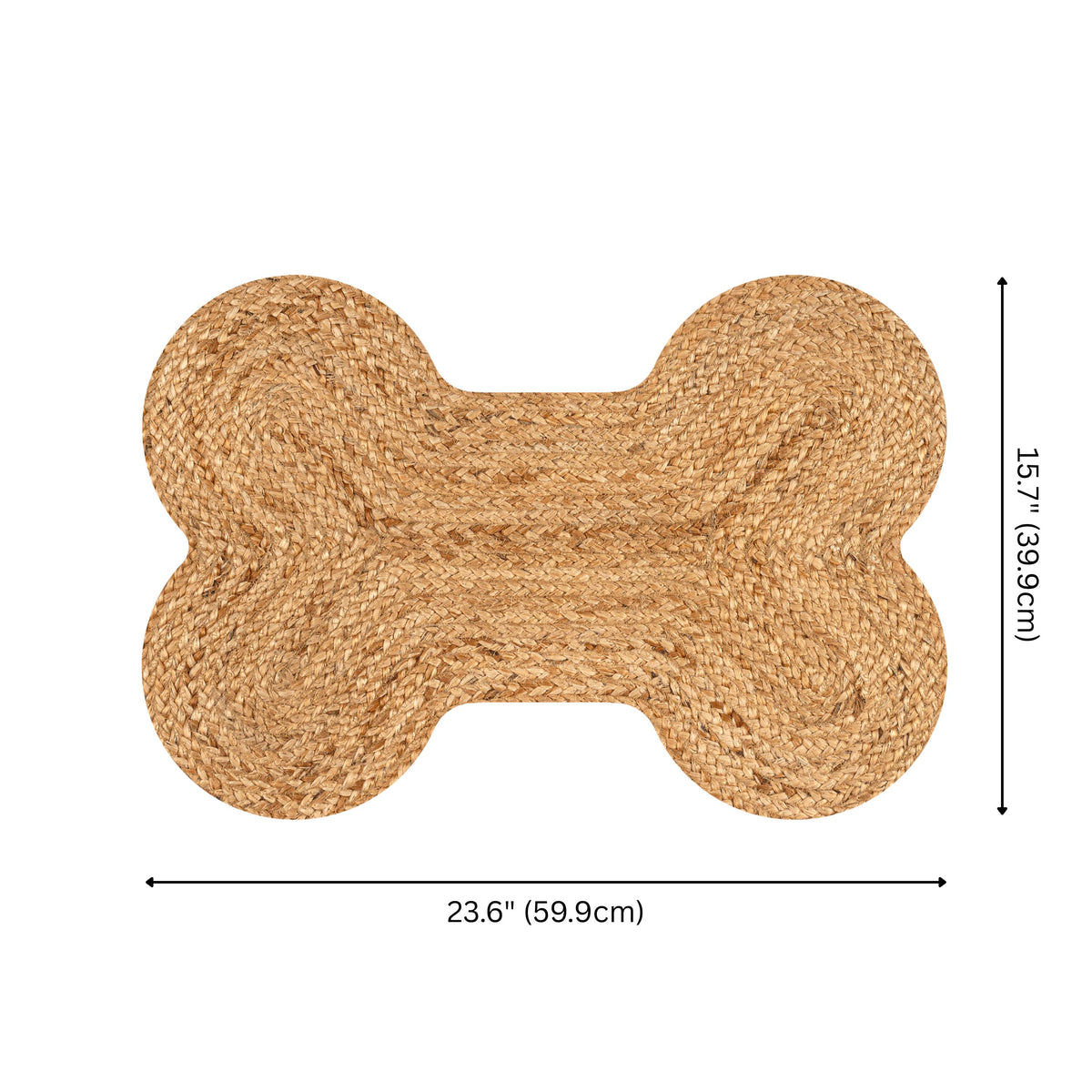 Petzi 24 in. x 16 in. Rustic Bone Shaped Hand Braided Natural Jute Pet Feeding Mat