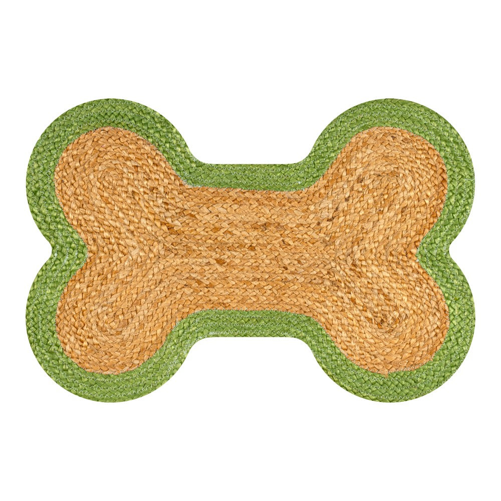 Petzi 24 in. x 16 in. Rustic Bone Shaped Hand Braided Natural Jute Pet Feeding Mat