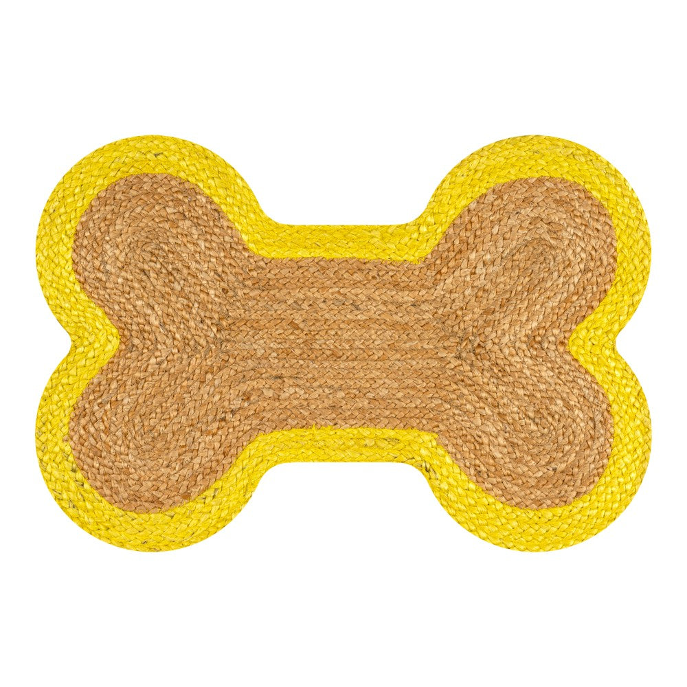 Petzi 24 in. x 16 in. Rustic Bone Shaped Hand Braided Natural Jute Pet Feeding Mat