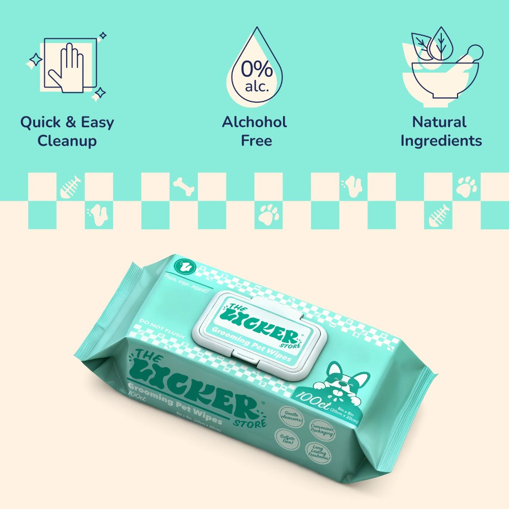LickUp Hydrating Hypoallergenic Unscented Dog Grooming Wipes with Aloe Vera, Chamomile, and Shea Butter