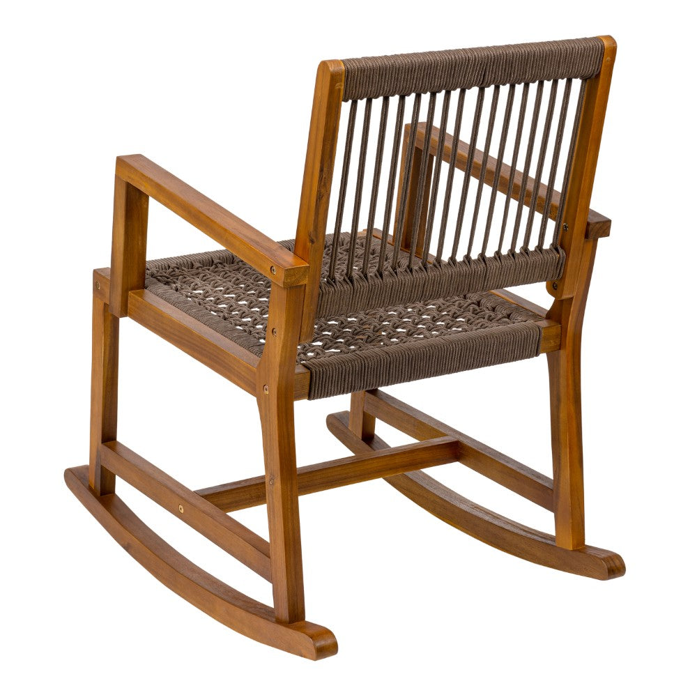 Navion Coastal Casual 352-LBS Support Acacia Wood and Woven Rope Outdoor Rocking Chair
