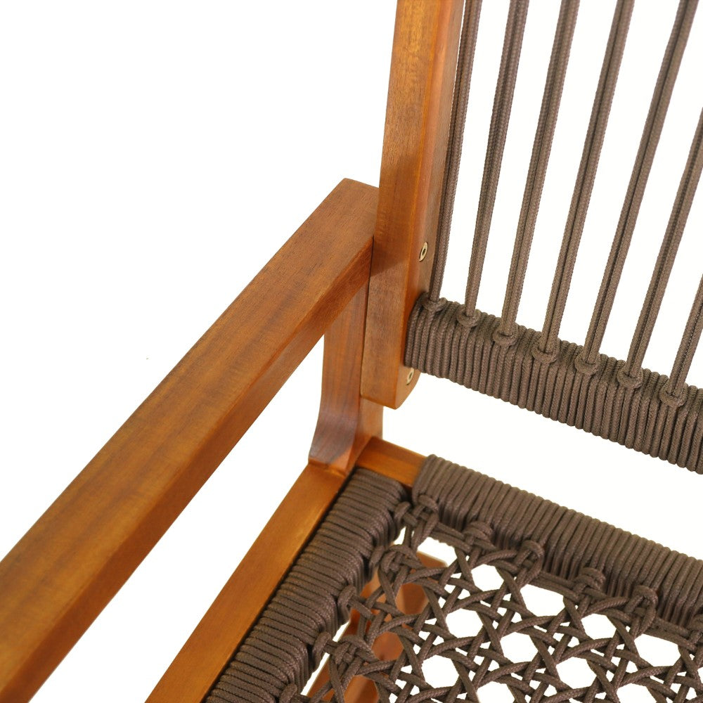 Navion Coastal Casual 352-LBS Support Acacia Wood and Woven Rope Outdoor Rocking Chair