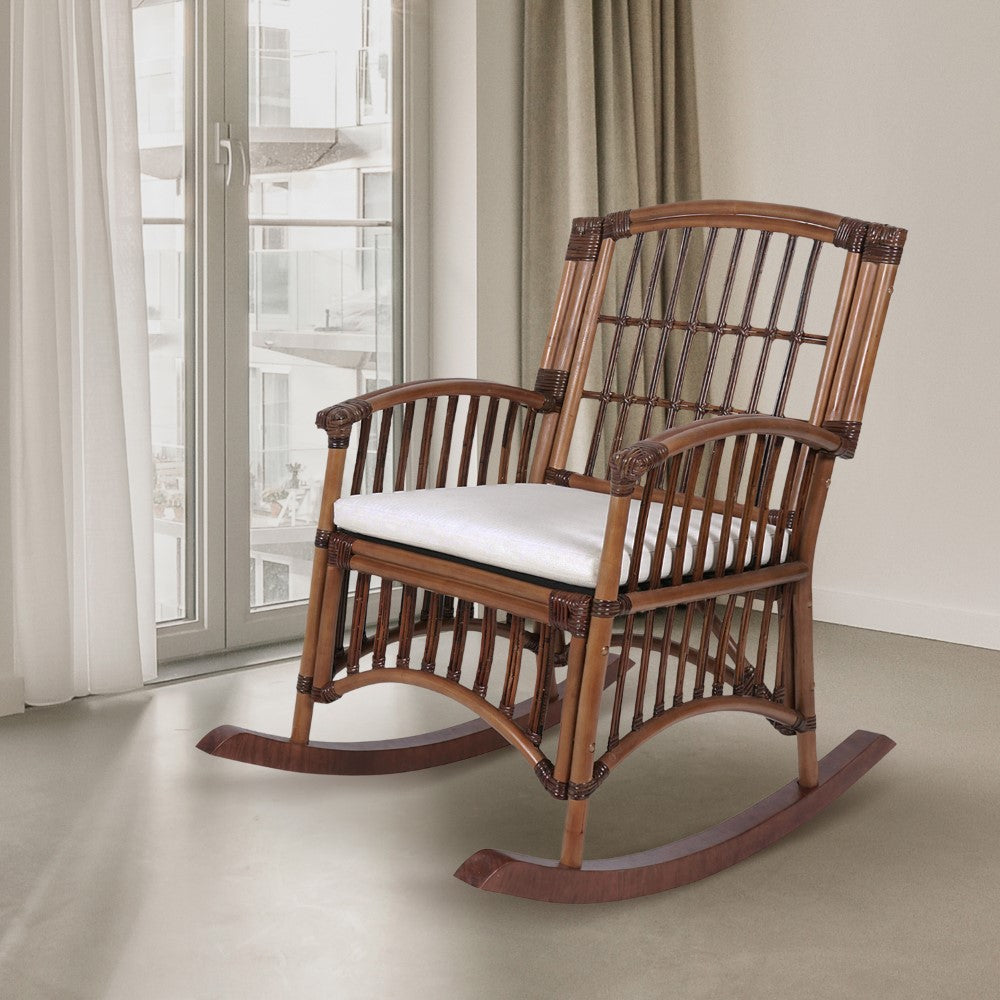 Clarissa Bohemian Farmhouse Woven Rattan/Wood Indoor Rocking Chair