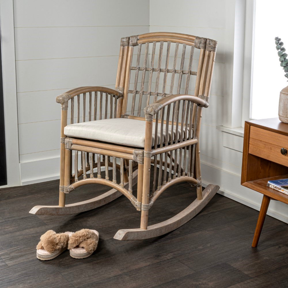 Clarissa Bohemian Farmhouse Woven Rattan/Wood Indoor Rocking Chair