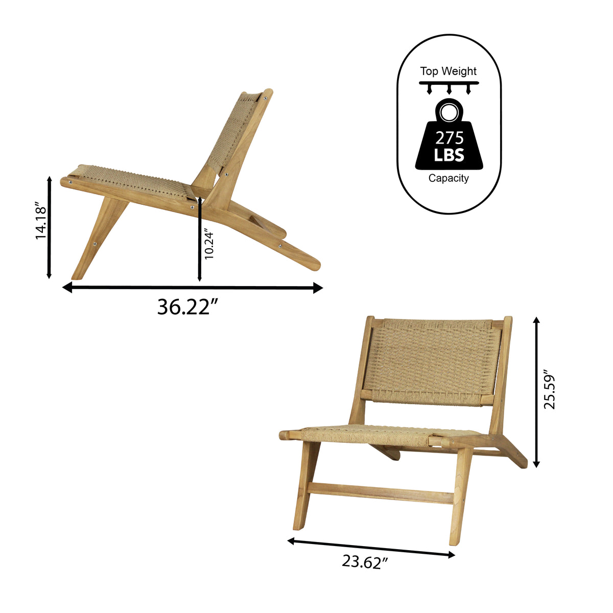 Beachcrest Mid-Century Modern Woven Seagrass Wood Armless Indoor Lounge Chair