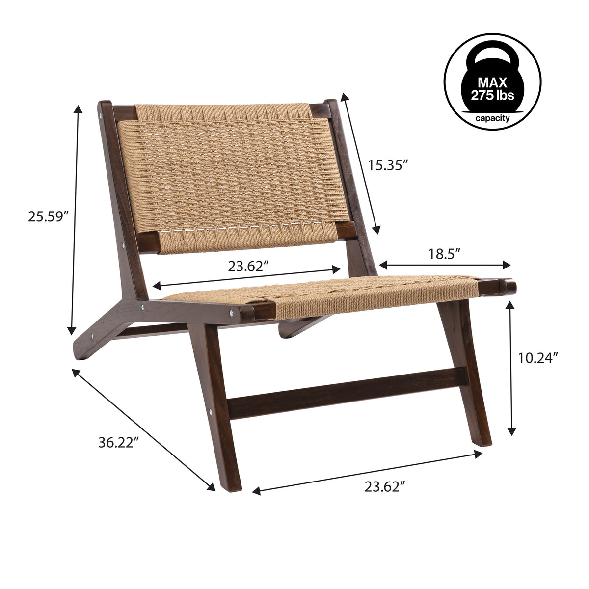 Beachcrest Mid-Century Modern Woven Seagrass Wood Armless Indoor Lounge Chair