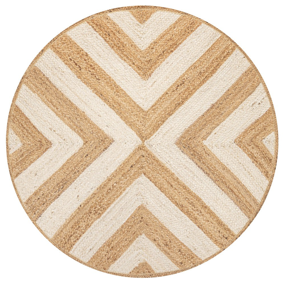 Abstract Two-tone Chevron Round Jute Area Rug