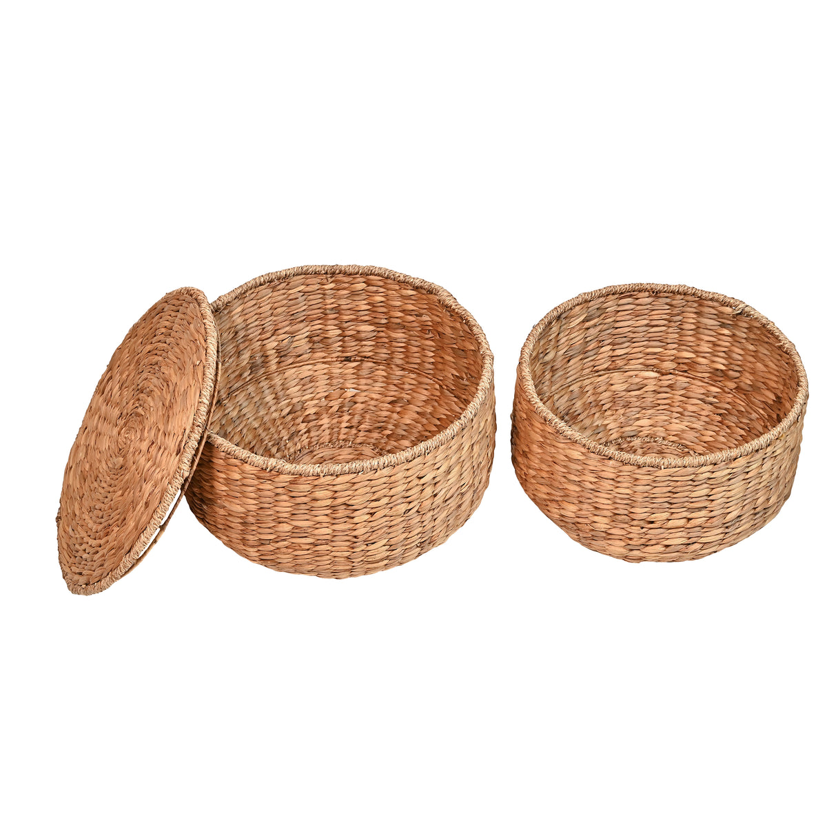 Bhola 18" Hourglass Handwoven Hyacinth Storage Accent Table with Lid