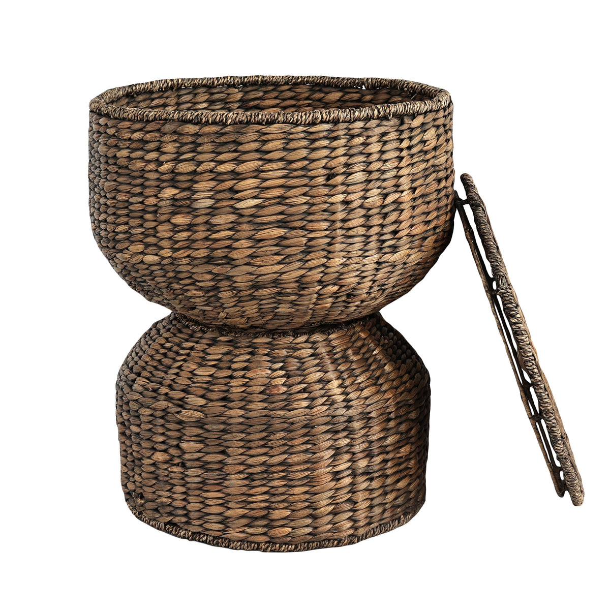 Bhola 18" Hourglass Handwoven Hyacinth Storage Accent Table with Lid