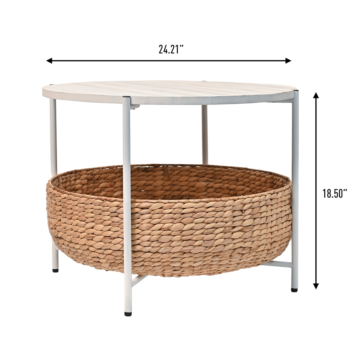 Carly 24.21" Modern Coastal Round Acacia Wood/Water Hyacinth Coffee Table with Storage Basket