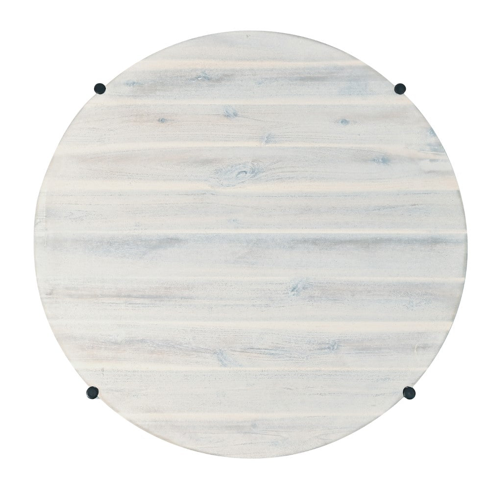 Carly 24.21" Modern Coastal Round Acacia Wood/Water Hyacinth Coffee Table with Storage Basket