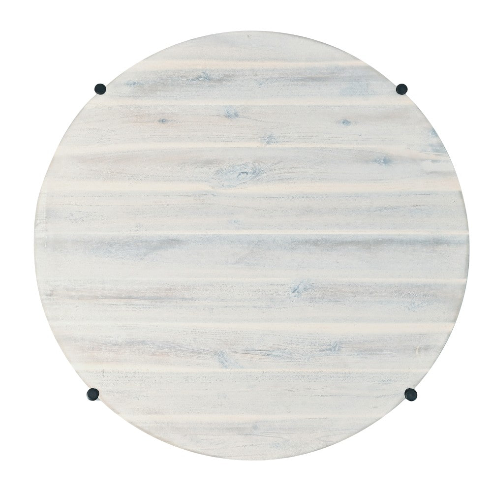 Carly 24.21" Modern Coastal Round Acacia Wood/Water Hyacinth Coffee Table with Storage Basket