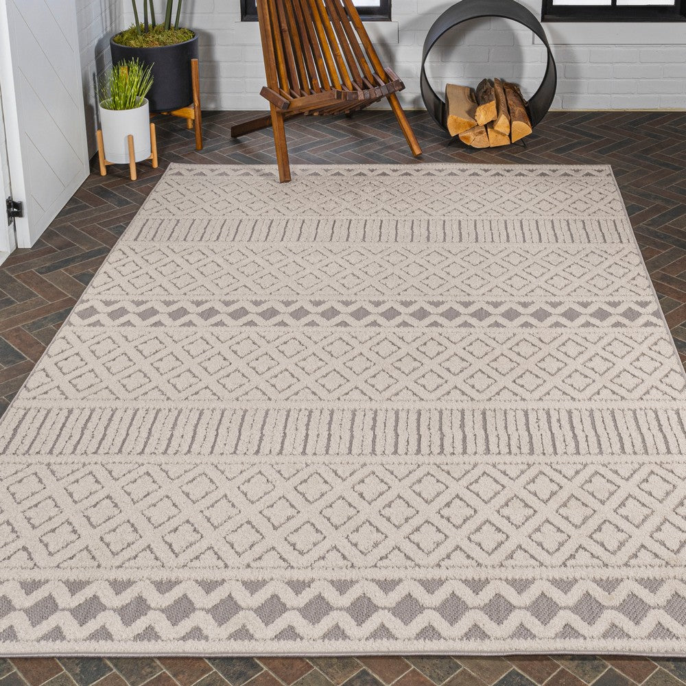 chevron High-Low Modern Trellis Geometric Indoor/Outdoor Area Rug