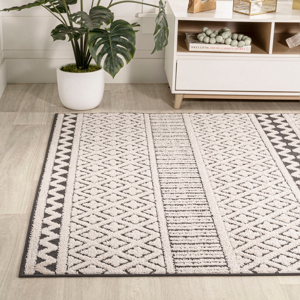 chevron High-Low Modern Trellis Geometric Indoor/Outdoor Area Rug