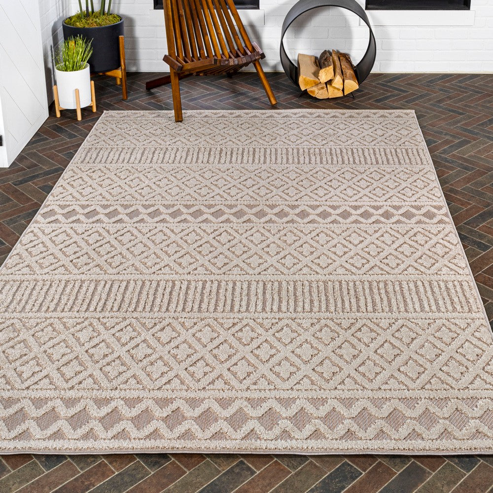 chevron High-Low Modern Trellis Geometric Indoor/Outdoor Area Rug