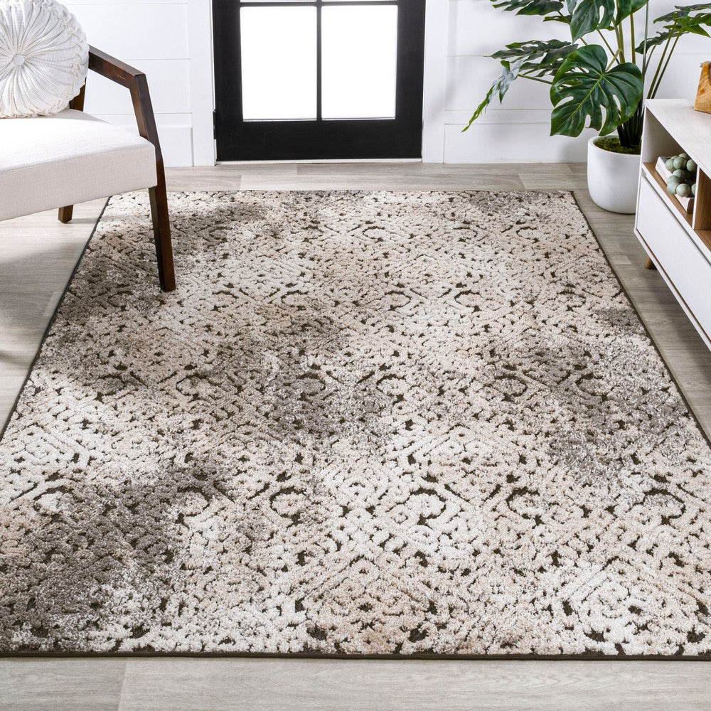 Tannisby High-Low Shabby Damask Indoor/Outdoor Area Rug