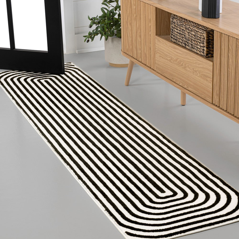 Baya High-Low Modern Scandinavian Arch Stripe Monotone Indoor/Outdoor Area Rug