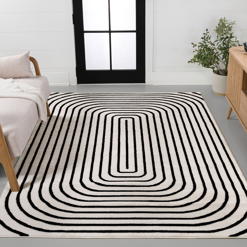 Baya High-Low Modern Scandinavian Arch Stripe Monotone Indoor/Outdoor Area Rug
