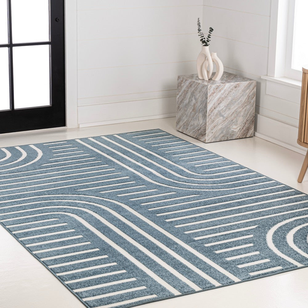 Verde High-Low MidCentury Modern Arch Stripe Two-Tone Indoor/Outdoor Area Rug