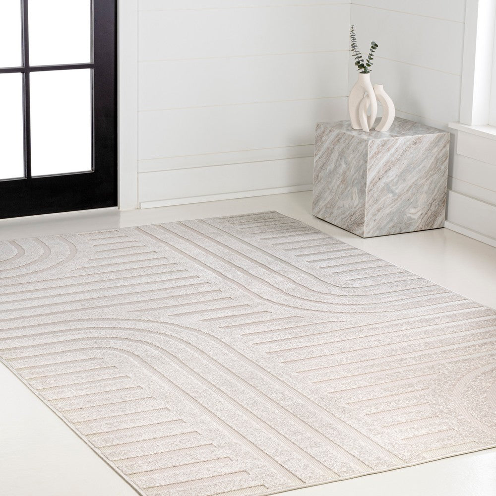Verde High-Low MidCentury Modern Arch Stripe Two-Tone Indoor/Outdoor Area Rug
