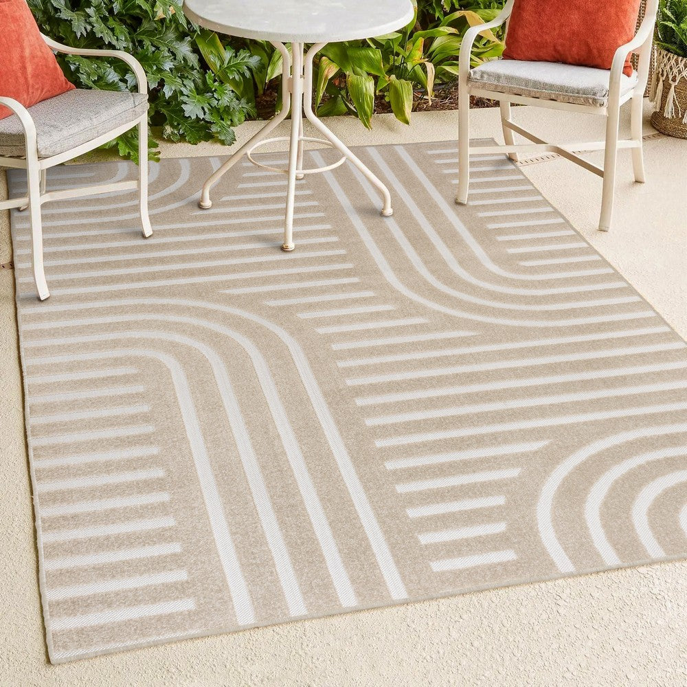 Verde High-Low MidCentury Modern Arch Stripe Two-Tone Indoor/Outdoor Area Rug