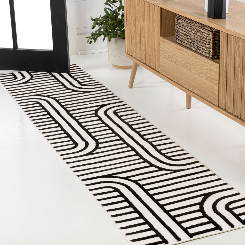 Verde High-Low MidCentury Modern Arch Stripe Two-Tone Indoor/Outdoor Area Rug