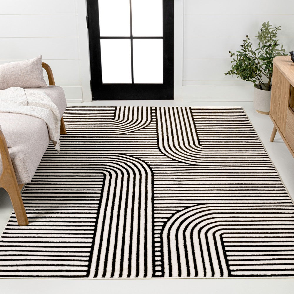 Verde High-Low MidCentury Modern Arch Stripe Two-Tone Indoor/Outdoor Area Rug