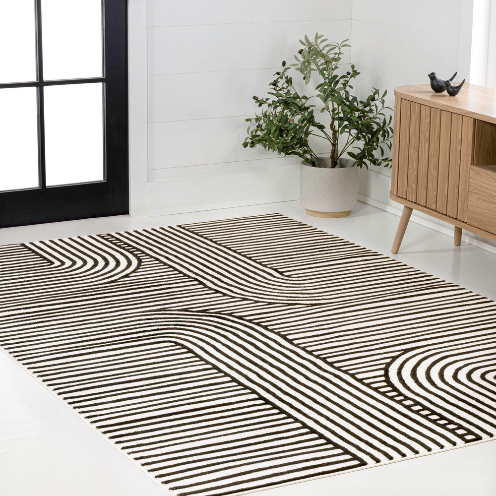 Verde High-Low MidCentury Modern Arch Stripe Two-Tone Indoor/Outdoor Area Rug