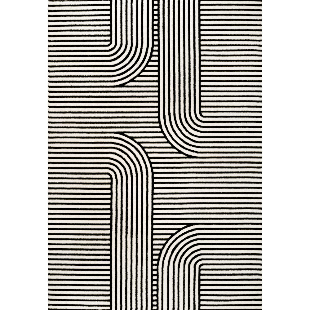 Verde High-Low MidCentury Modern Arch Stripe Two-Tone Indoor/Outdoor Area Rug
