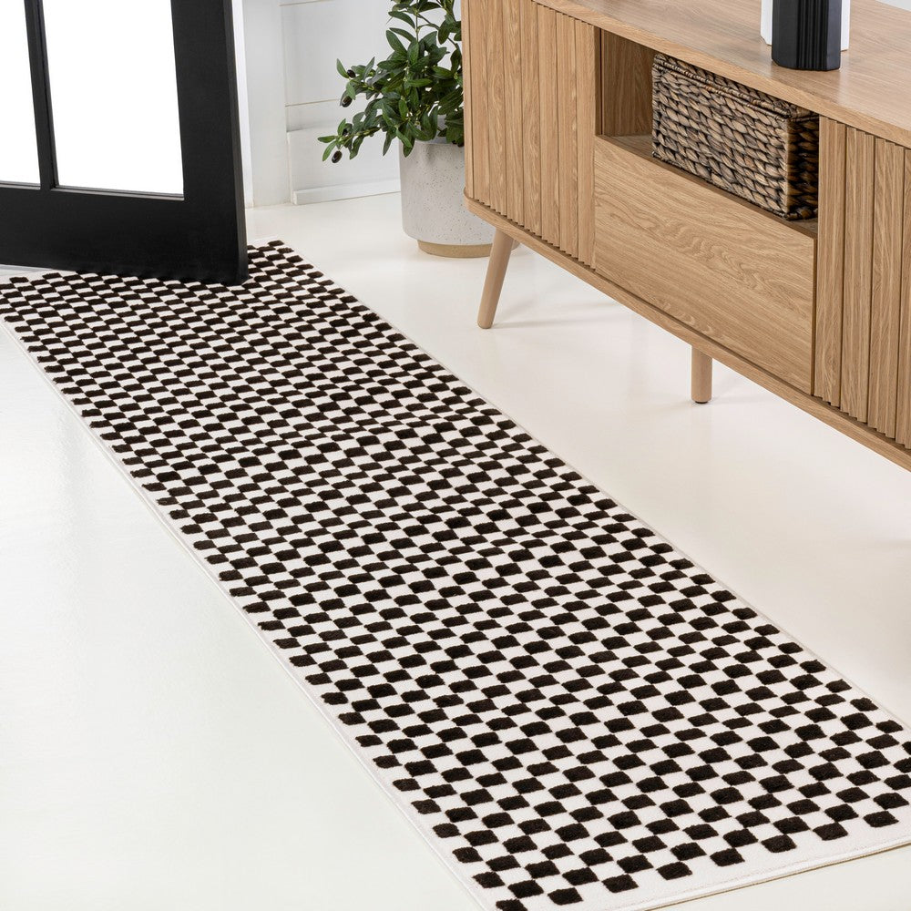 Tartan High-Low Modern Minimalist Checkered Monotone Indoor/Outdoor Area Rug