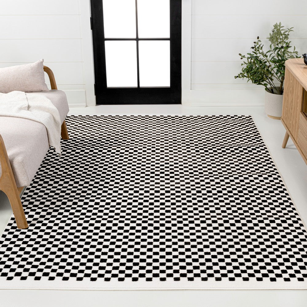 Tartan High-Low Modern Minimalist Checkered Monotone Indoor/Outdoor Area Rug