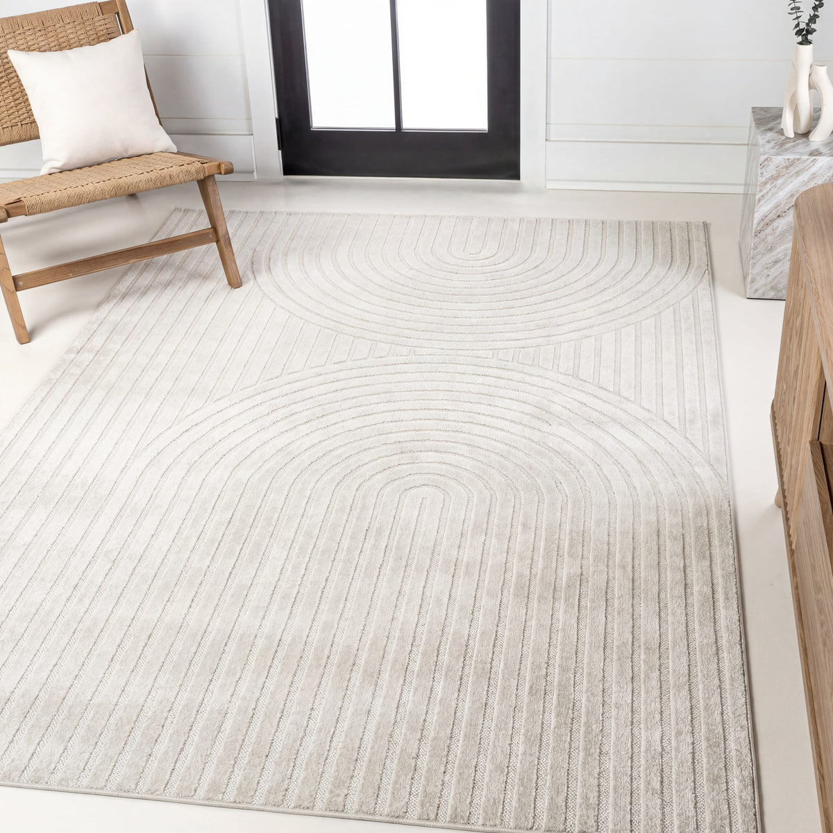 Sophia High-Low MidCentury Modern Arch Stripe Two-Tone Indoor/Outdoor Area Rug