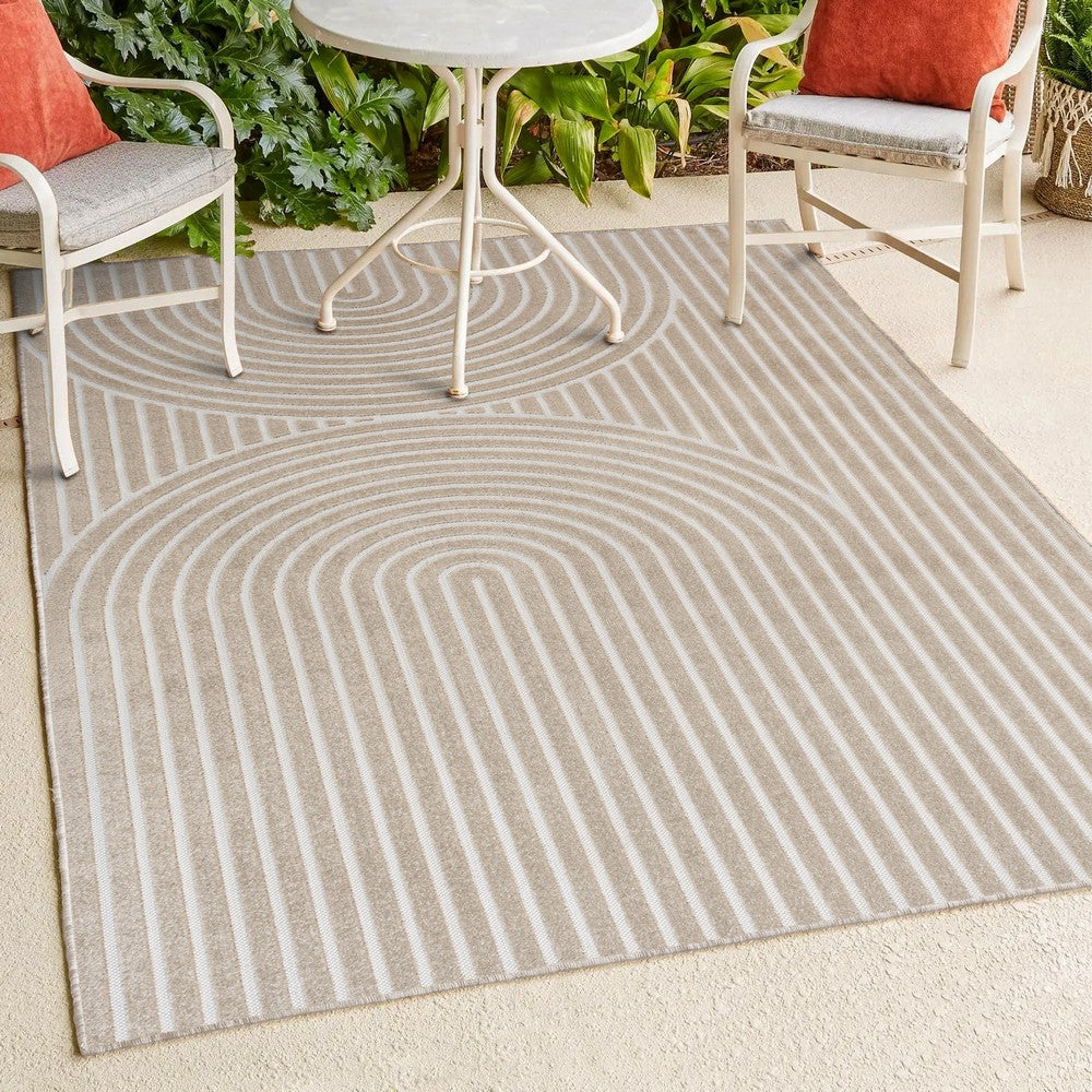 Sophia High-Low MidCentury Modern Arch Stripe Two-Tone Indoor/Outdoor Area Rug