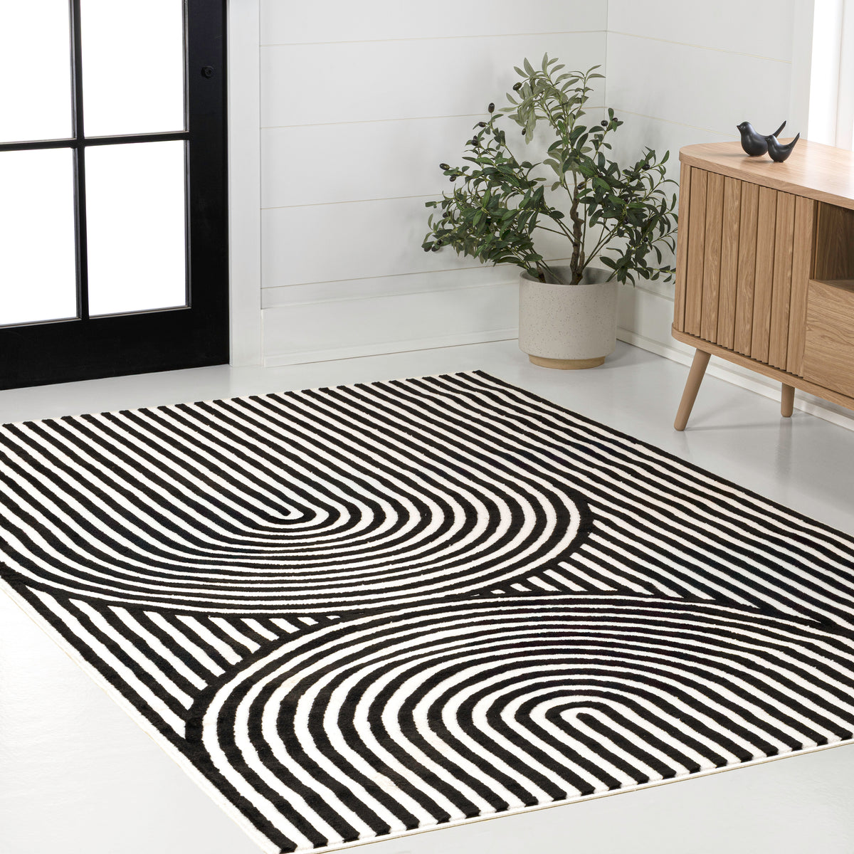 Sophia High-Low MidCentury Modern Arch Stripe Two-Tone Indoor/Outdoor Area Rug