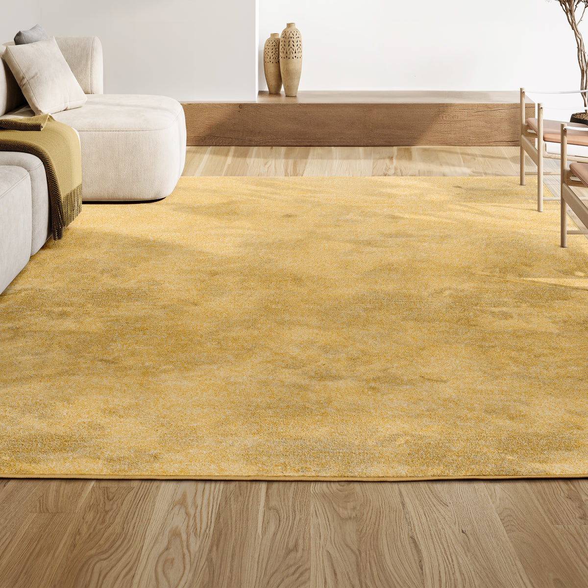 Trivor Haze Solid Low-Pile Area Rug Mustard