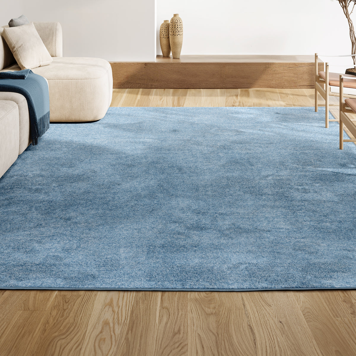 Trivor Haze Solid Low-Pile Area Rug Classic Blue