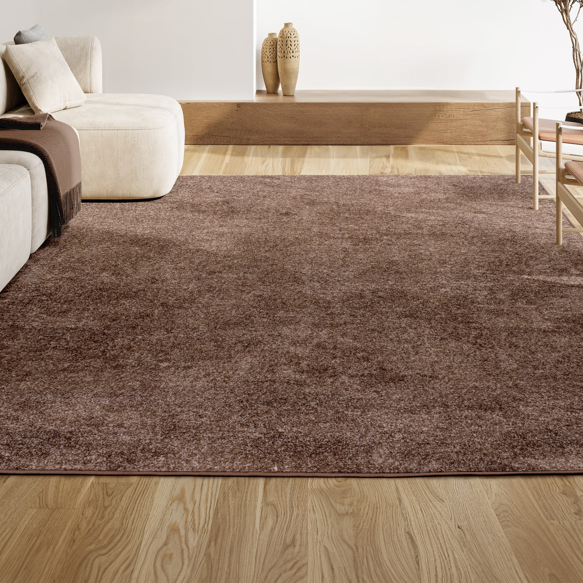 Trivor Haze Solid Low-Pile Area Rug Brown