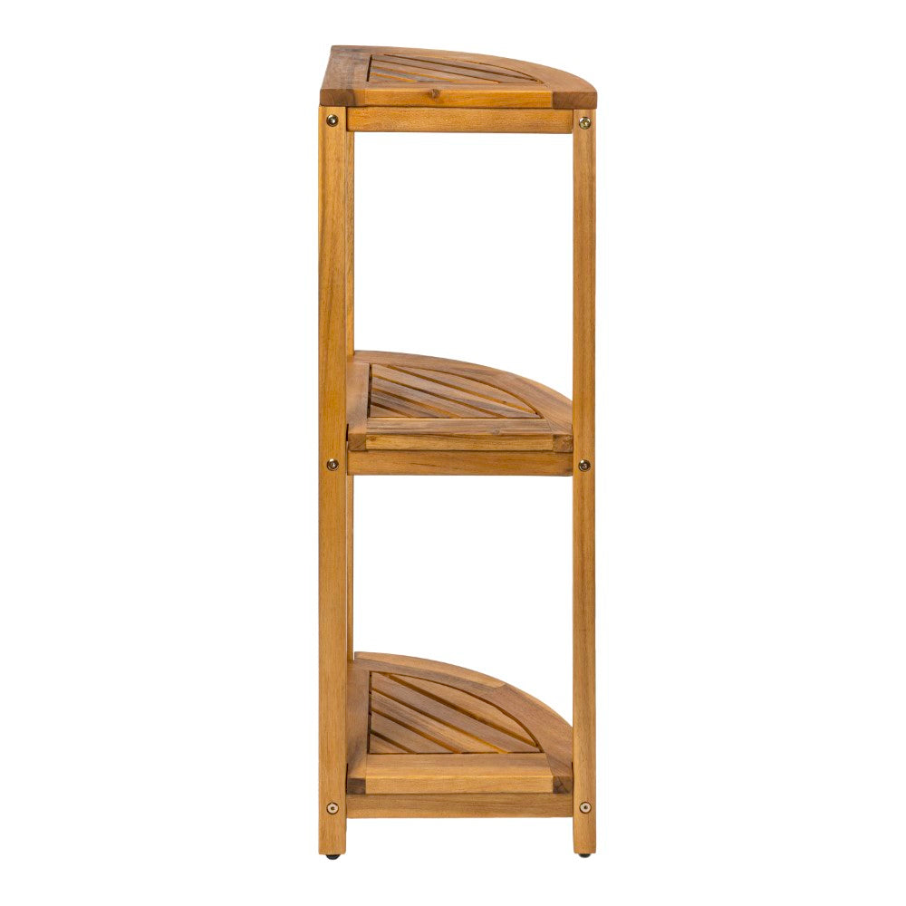 Tera 33" Classic Minimalist 3-Tier Acacia Wood Freestanding Bathroom Corner Shelf