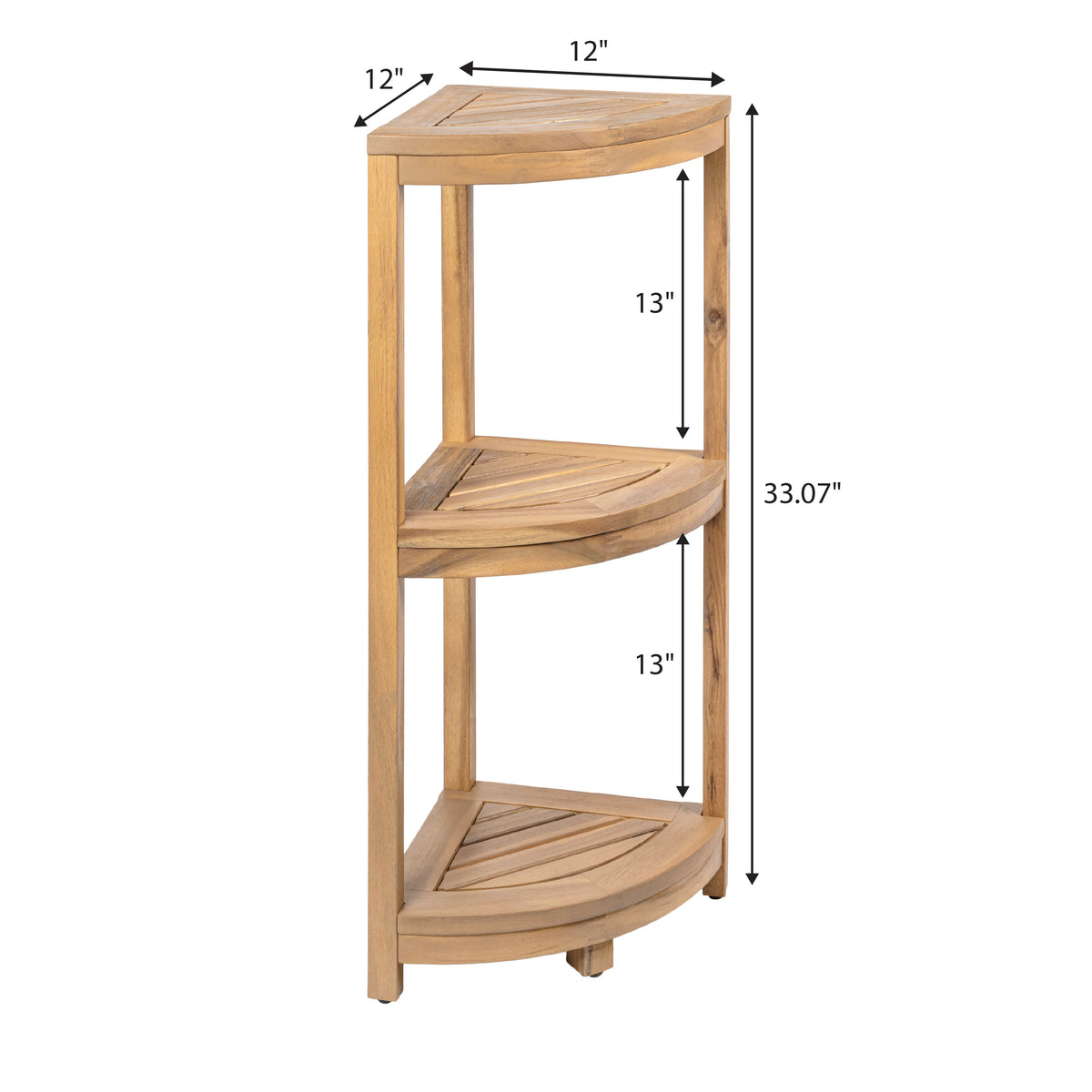 Tera 33" Classic Minimalist 3-Tier Acacia Wood Freestanding Bathroom Corner Shelf