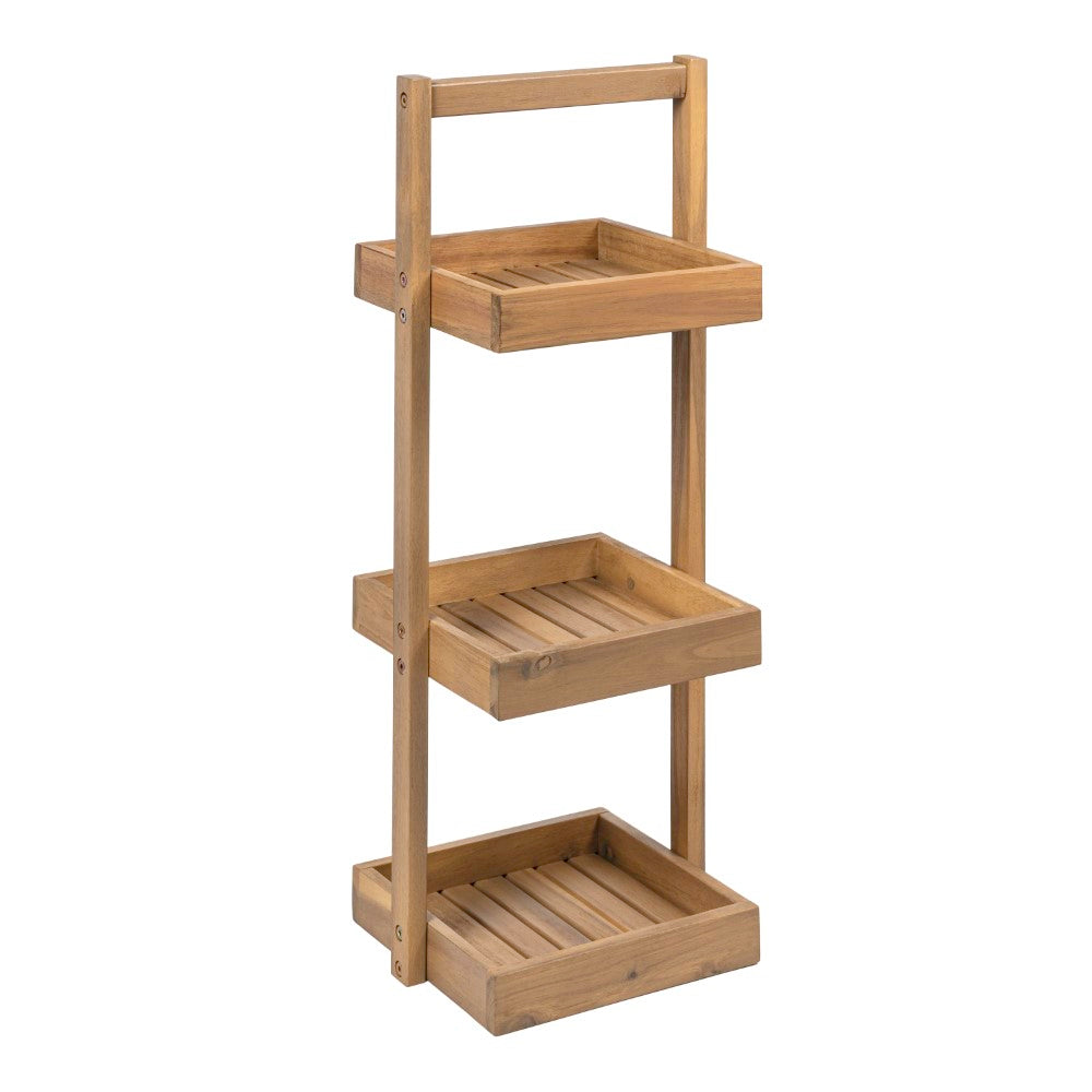 Moro 30" Classic Rustic 3-Tier Acacia Wood Freestanding Bathroom Shower Caddy