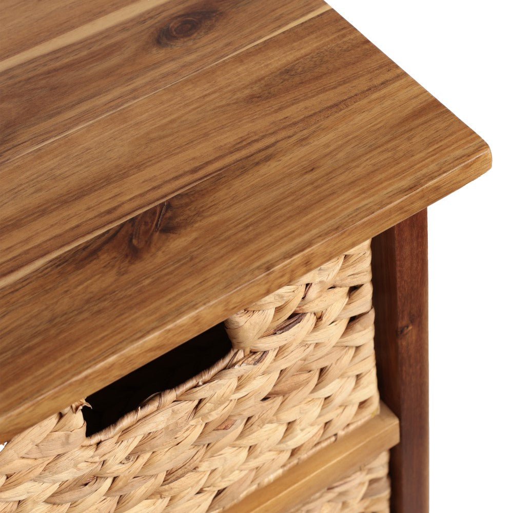 Lindenra 33.5 in. H Coastal Bohemian Handcrafted Acacia Wood 4-Tier Storage Cabinet with 4 Water Hyacinth Woven Baskets