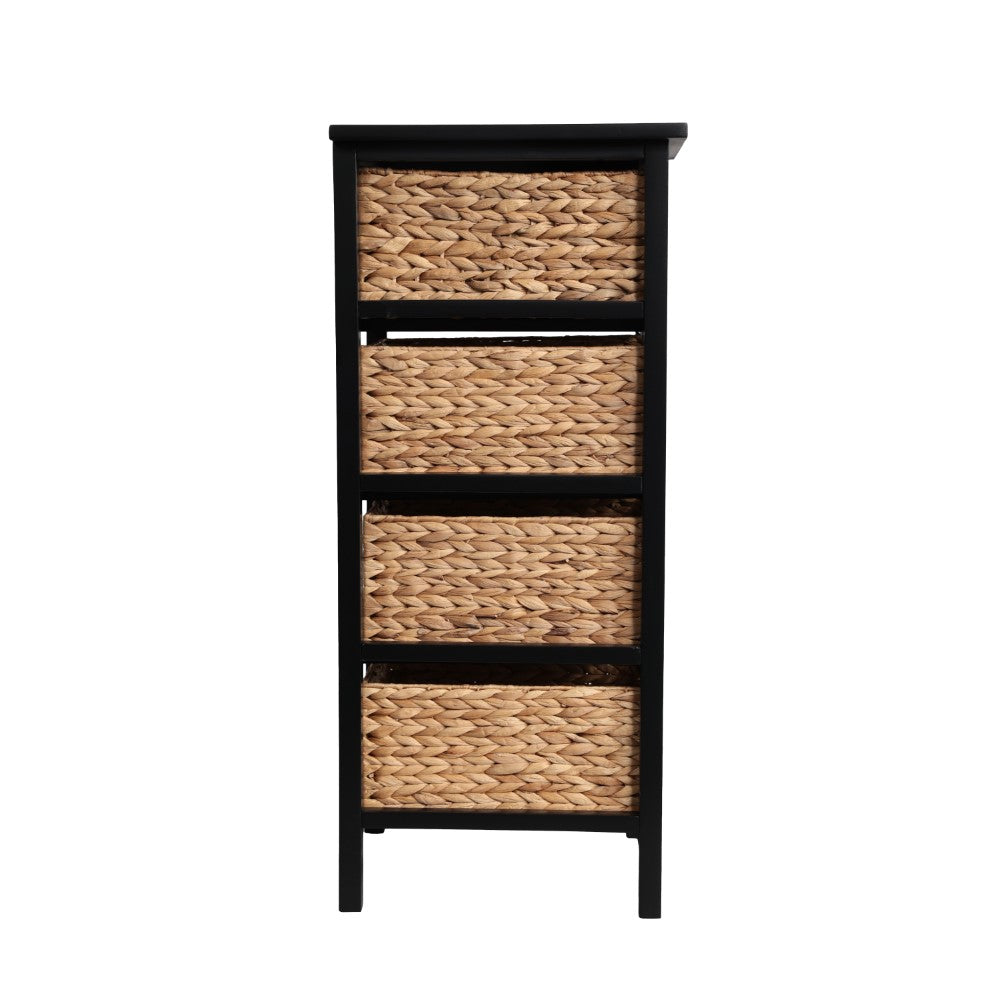 Lindenra 33.5 in. H Coastal Bohemian Handcrafted Acacia Wood 4-Tier Storage Cabinet with 4 Water Hyacinth Woven Baskets