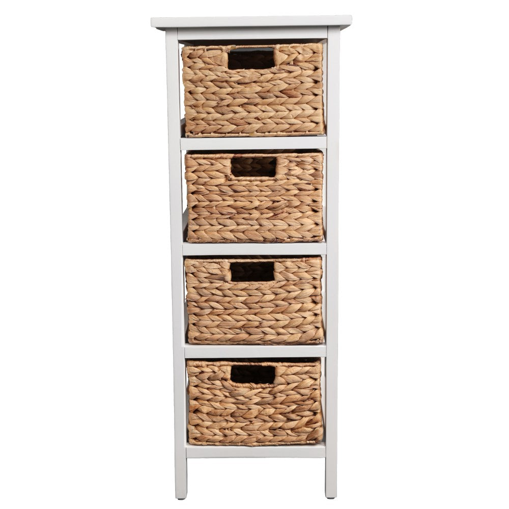 Lindenra 33.5 in. H Coastal Bohemian Handcrafted Acacia Wood 4-Tier Storage Cabinet with 4 Water Hyacinth Woven Baskets