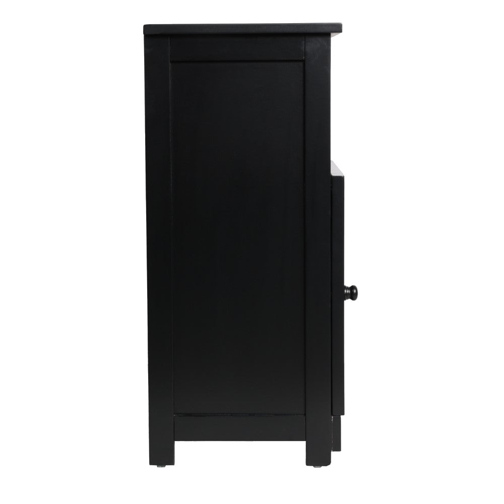 Ravelle 27.5 in. H Handcrafted Acacia Wood Bathroom Freestanding Floor Storage Cabinet with Louvered Door and Open Shelf